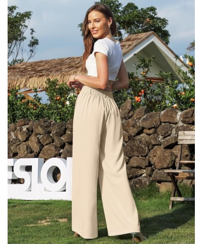 Women's Wide Leg Dress Pants High Elastic Waisted in The Back Business Work Causal Trousers Long Straight Suit Pants Apricot ...