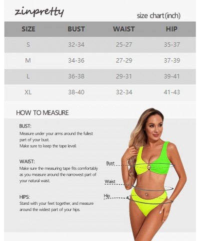 Womens High Cut Bikini Sets Ribbed 2 Piece Swimsuits Cheeky Thong Bathing Suit Color Block Push Up Top Teens Yellow/Green Hig...