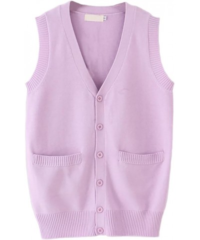 Sweater Vest for Women Casual V Neck Knit Tank Tops Open Front Sleeveless Cardigan with Pocket Light Purple $13.64 Sweaters