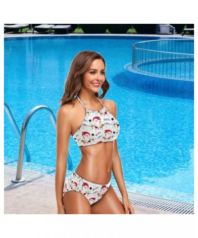 Women's Chic Summer Hot 2 Piece Halter Neack High Waist Padded Sexy Swimsuit Multi Xmas $14.55 Swimsuits