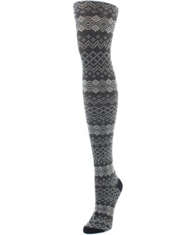 Horizontal Diamond Cotton Blend Sweater Tights Black $11.20 Socks