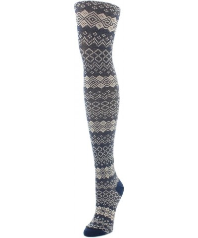 Horizontal Diamond Cotton Blend Sweater Tights Black $11.20 Socks