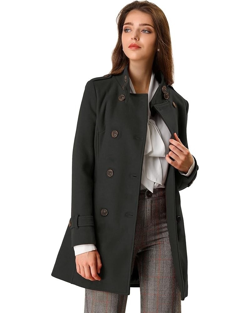 Women's Stand Collar Double Breasted Pockets Trendy Outwear Winter Coat with Belt Black $43.24 Coats