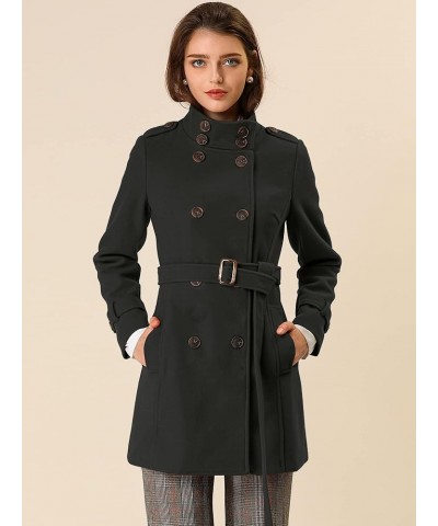 Women's Stand Collar Double Breasted Pockets Trendy Outwear Winter Coat with Belt Black $43.24 Coats