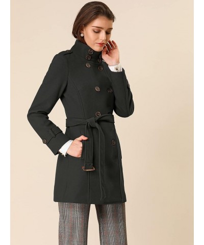 Women's Stand Collar Double Breasted Pockets Trendy Outwear Winter Coat with Belt Black $43.24 Coats