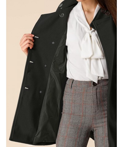 Women's Stand Collar Double Breasted Pockets Trendy Outwear Winter Coat with Belt Black $43.24 Coats