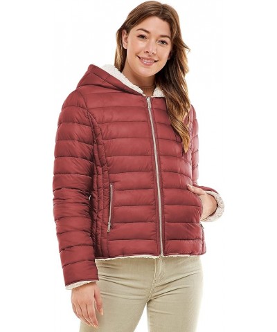 Women's Reversible Sherpa Puffer Jacket - Fleece Hooded Sherpa Padded Outerwear Jacket Terra $14.35 Jackets