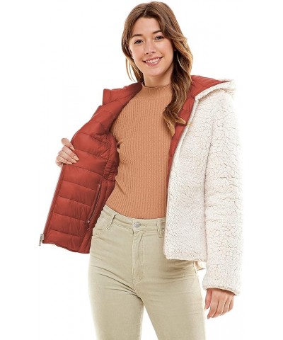 Women's Reversible Sherpa Puffer Jacket - Fleece Hooded Sherpa Padded Outerwear Jacket Terra $14.35 Jackets