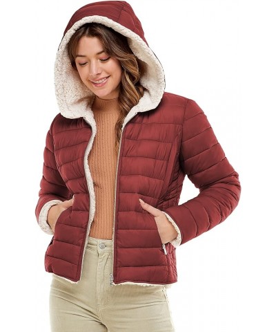 Women's Reversible Sherpa Puffer Jacket - Fleece Hooded Sherpa Padded Outerwear Jacket Terra $14.35 Jackets