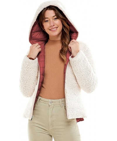 Women's Reversible Sherpa Puffer Jacket - Fleece Hooded Sherpa Padded Outerwear Jacket Terra $14.35 Jackets