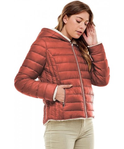 Women's Reversible Sherpa Puffer Jacket - Fleece Hooded Sherpa Padded Outerwear Jacket Terra $14.35 Jackets