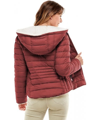 Women's Reversible Sherpa Puffer Jacket - Fleece Hooded Sherpa Padded Outerwear Jacket Terra $14.35 Jackets