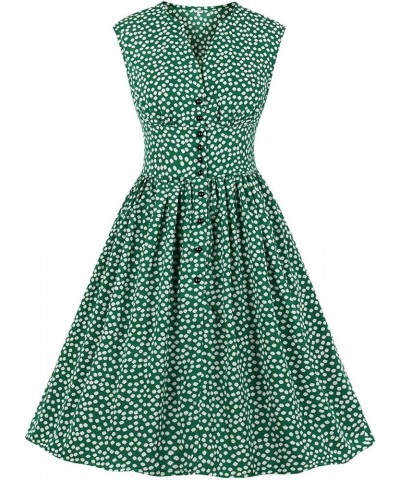 Women's Vintage 1950s 1940s Floral Dresses Split Neck Casual Tea Dress Green $11.61 Dresses
