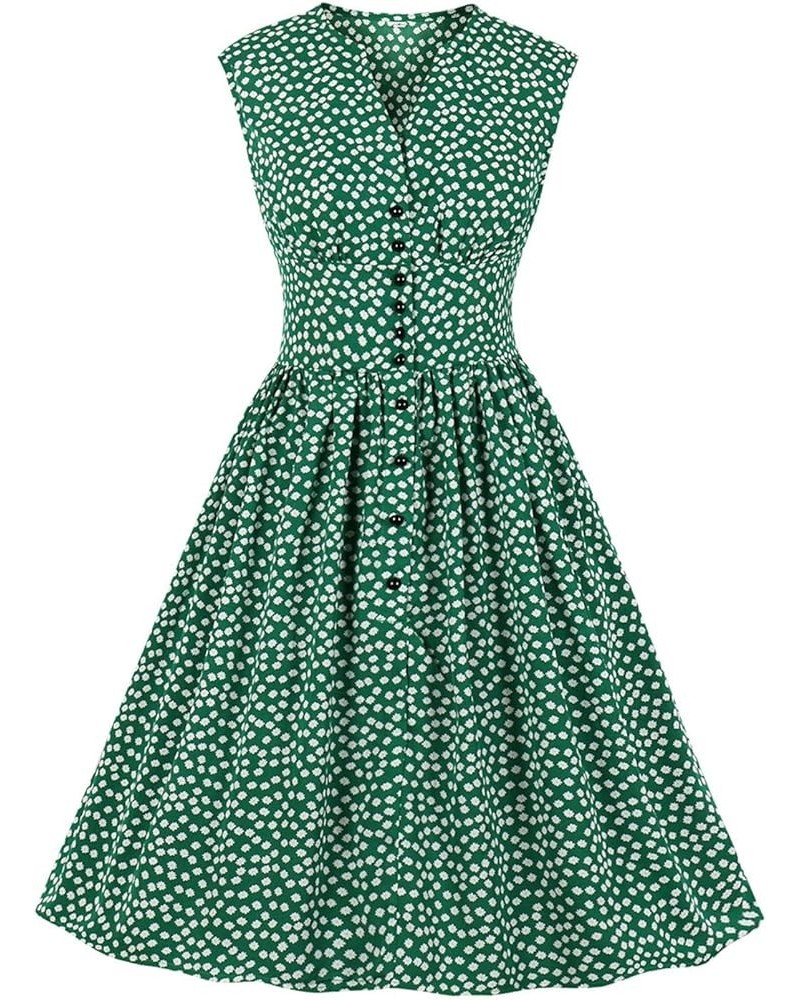 Women's Vintage 1950s 1940s Floral Dresses Split Neck Casual Tea Dress Green $11.61 Dresses