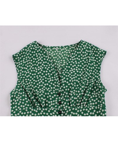 Women's Vintage 1950s 1940s Floral Dresses Split Neck Casual Tea Dress Green $11.61 Dresses