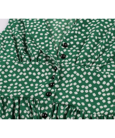 Women's Vintage 1950s 1940s Floral Dresses Split Neck Casual Tea Dress Green $11.61 Dresses