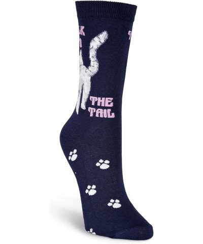 Women's Fun Cat Lovers Crew Socks-1 Pairs-Cool & Cute Wordplay Novelty Gifts Talk to the Tail (Navy) $7.70 Socks