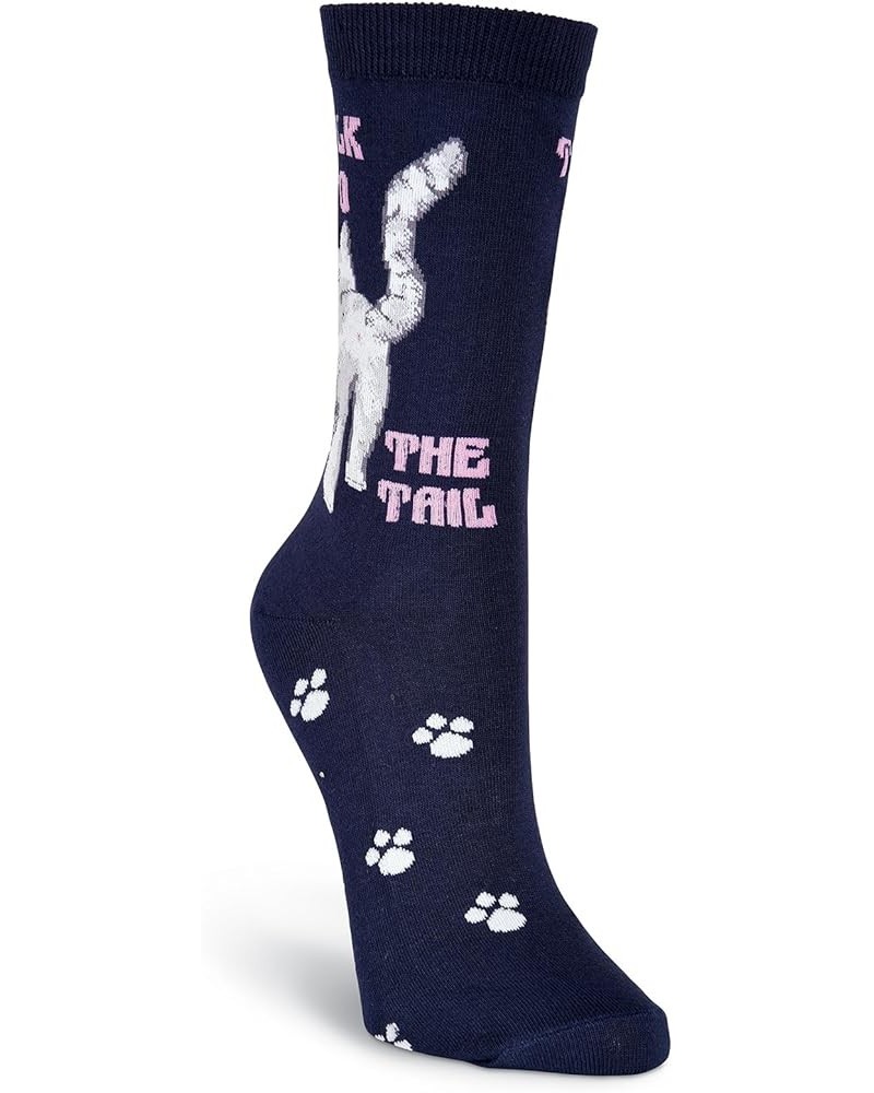 Women's Fun Cat Lovers Crew Socks-1 Pairs-Cool & Cute Wordplay Novelty Gifts Talk to the Tail (Navy) $7.70 Socks