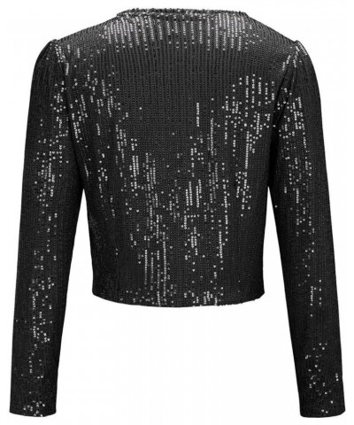 Sparkly Sequin Cropped Jacket for Women Elegant Long Sleeve Open Front Glitter Blazer Coat Party Evening Bolero Shrug Black $...