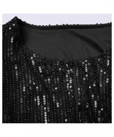 Sparkly Sequin Cropped Jacket for Women Elegant Long Sleeve Open Front Glitter Blazer Coat Party Evening Bolero Shrug Black $...