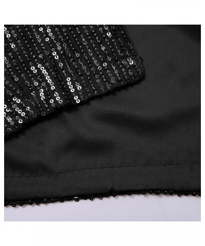 Sparkly Sequin Cropped Jacket for Women Elegant Long Sleeve Open Front Glitter Blazer Coat Party Evening Bolero Shrug Black $...