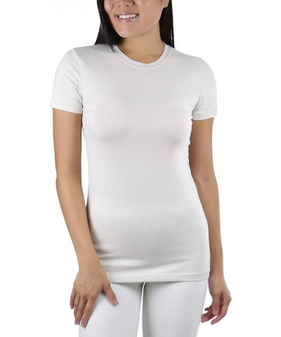 Women's Slim Fit Crew Neck Short Sleeve Longline Tee Bone $10.12 T-Shirts