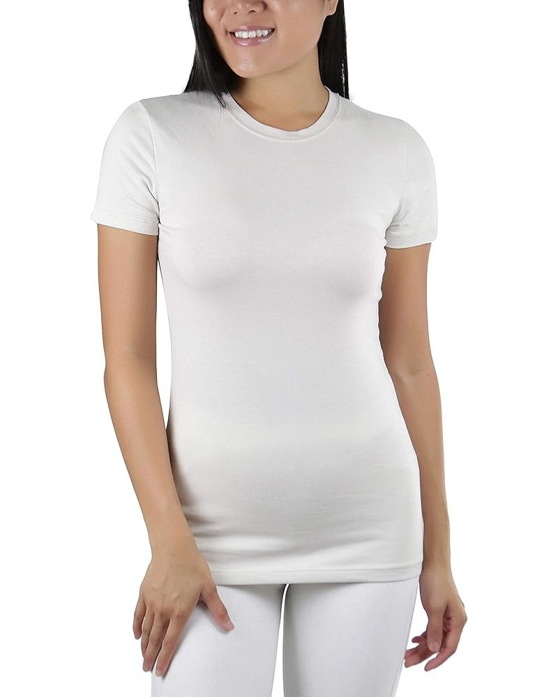 Women's Slim Fit Crew Neck Short Sleeve Longline Tee Bone $10.12 T-Shirts