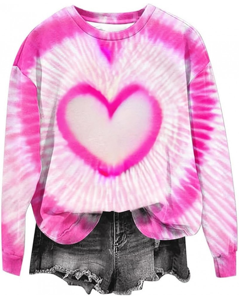 Valentines Sweatshirt For Women 2024 Trendy Heart Tie Dye Shirt Casual Crewneck Oversized Pullover Tops A03-pink $11.39 Activ...