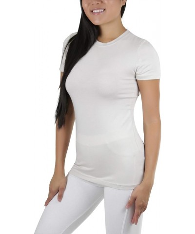 Women's Slim Fit Crew Neck Short Sleeve Longline Tee Bone $10.12 T-Shirts