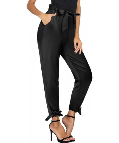 Womens Casual High Waist Pencil Pants with Bow-Knot Pockets for Work Satin-black $13.99 Pants