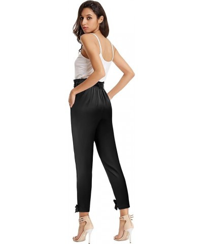 Womens Casual High Waist Pencil Pants with Bow-Knot Pockets for Work Satin-black $13.99 Pants