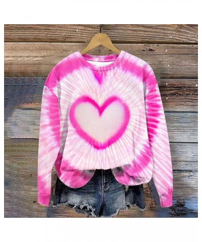 Valentines Sweatshirt For Women 2024 Trendy Heart Tie Dye Shirt Casual Crewneck Oversized Pullover Tops A03-pink $11.39 Activ...
