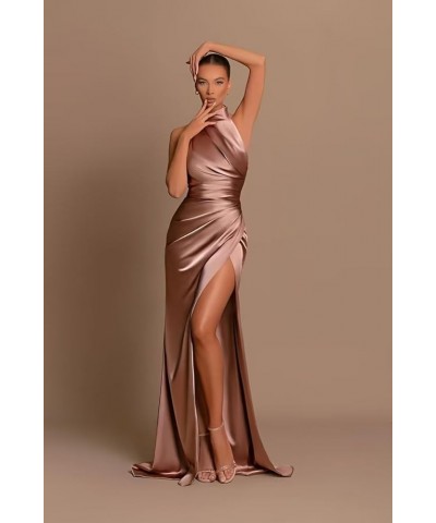 Halter Bridesmaid Dresses for Women with Slit Satin Mermaid Formal Gown and Evening Dresses Floor Length Gold $14.00 Dresses