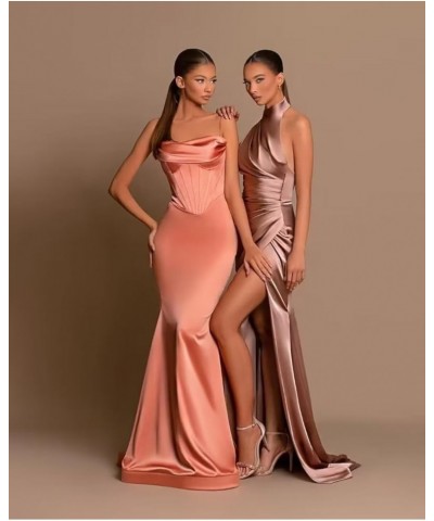 Halter Bridesmaid Dresses for Women with Slit Satin Mermaid Formal Gown and Evening Dresses Floor Length Gold $14.00 Dresses