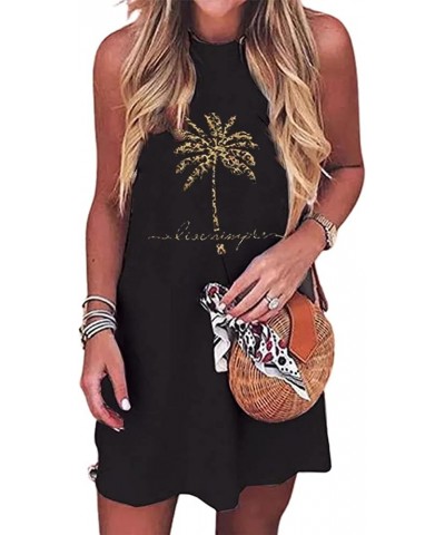 Sun Salt Sand Coconut Tree Sleeveless Mini Dress Casual Sleeveless Summer Beach Vacation Women Workout Mini Dress Black-14 $1...