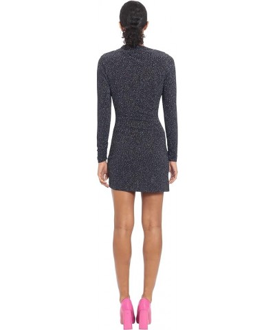 Women's High Asymmetric Neck Long Sleeve Mini Dress Blue Multi $17.11 Dresses