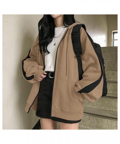 Women's Y2K Vintage Graphic Zip Up Hoodie Oversized Casual Drawstring Hoodie E-Girl 90s Streetwear Jacket Tracksuit Khaki $5....