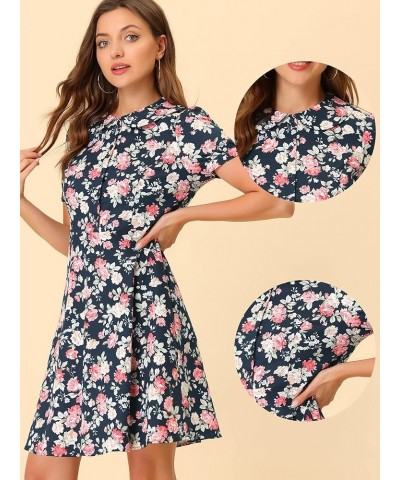 Retro Vintage Dress for Women's 50s Floral Peter Pan Collar Dresses Black $14.03 Dresses