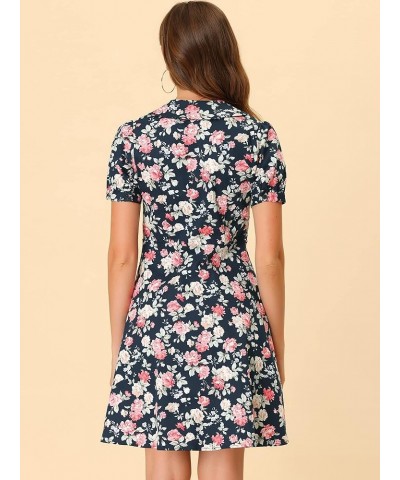 Retro Vintage Dress for Women's 50s Floral Peter Pan Collar Dresses Black $14.03 Dresses