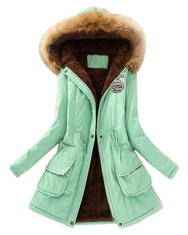 Winter Coats For Women Faux Fur Lined Outerwear Jacket Lightweight Thicken Parka Jacket Fleece Oversized Hooded Coat A01-gree...