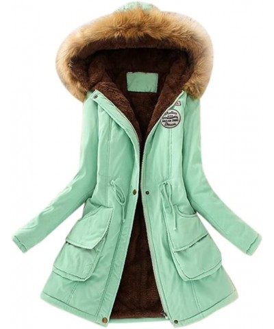 Winter Coats For Women Faux Fur Lined Outerwear Jacket Lightweight Thicken Parka Jacket Fleece Oversized Hooded Coat A01-gree...