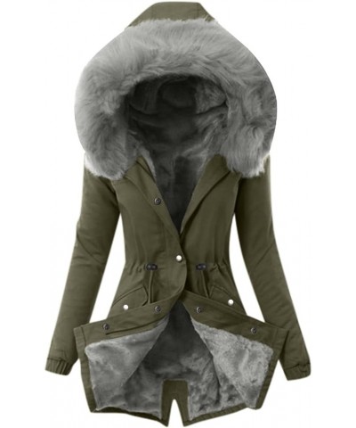 Puffer Jacket Womens Plus Size Thick Coats Chunky Lined Overcoats Solid Zipper Winter Outerwear with Fur Hood D-army Green $1...