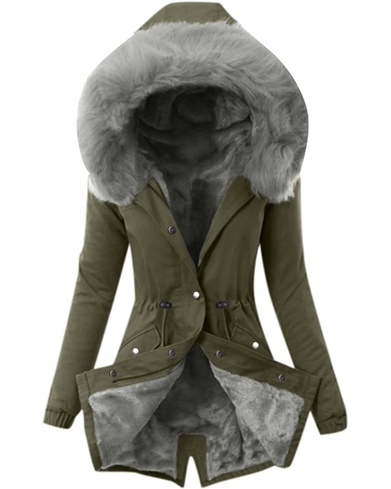 Puffer Jacket Womens Plus Size Thick Coats Chunky Lined Overcoats Solid Zipper Winter Outerwear with Fur Hood D-army Green $1...