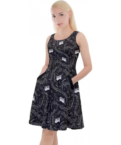 Womens Musical Art Dress Pattern Music Notes Treble Clef Knee Length Skater Dress with Pockets, XS-5XL Black 2 $14.88 Dresses
