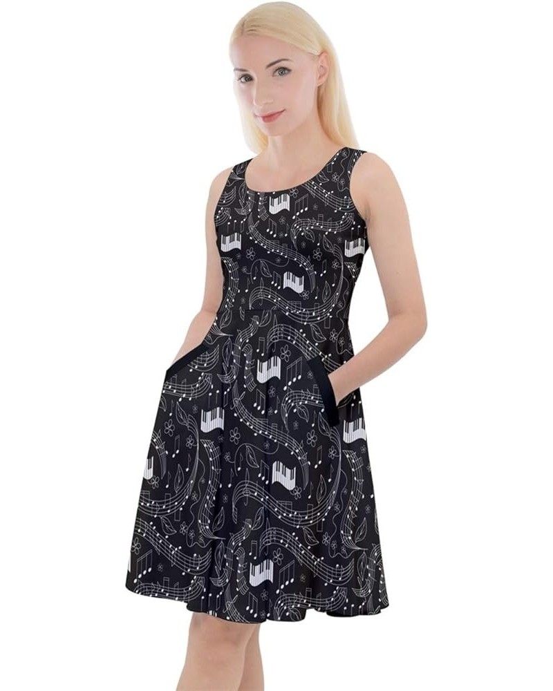 Womens Musical Art Dress Pattern Music Notes Treble Clef Knee Length Skater Dress with Pockets, XS-5XL Black 2 $14.88 Dresses