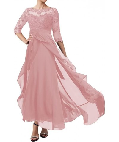 Mother of The Bride Dresses Lace Applique Chiffon Evening Formal Dress Half Sleeve Wedding Guest Dress Women's Pink $33.60 Dr...