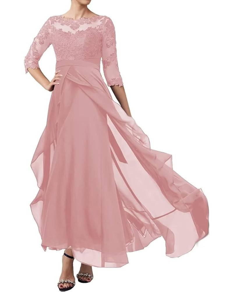 Mother of The Bride Dresses Lace Applique Chiffon Evening Formal Dress Half Sleeve Wedding Guest Dress Women's Pink $33.60 Dr...