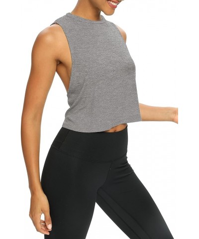 Womens Open Back Workout Tops Cropped Loose Fit Ribbed Yoga Tank Tops Backless Athletic Shirt Heather Gray $9.88 Activewear