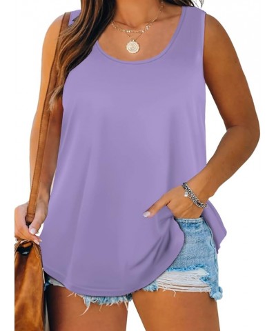 Womens-Plus-Size-Tank-Tops Casual Summer Shirts Scoop Neck Sleeveless Tuncis Tees 01_light Purple $24.59 Tops