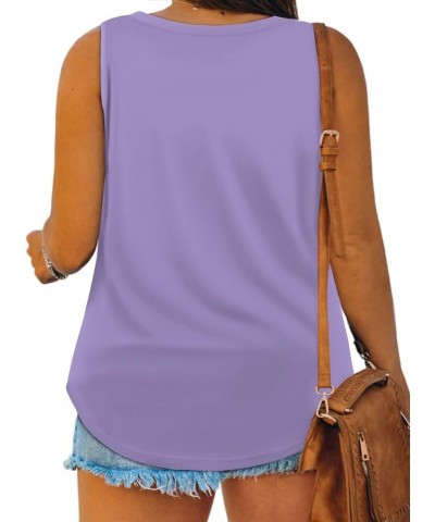 Womens-Plus-Size-Tank-Tops Casual Summer Shirts Scoop Neck Sleeveless Tuncis Tees 01_light Purple $24.59 Tops